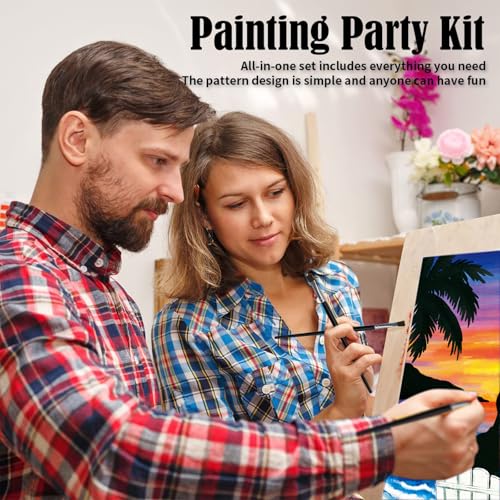 VOCHIC Sip and Paint Kit,Pre Drawn Canvas Couples Paint Party Kit Painting Art Set for Adults Date Night 2 Pack (12 x 16 Inches, Sunset and Couple) - size: 12x16, style: Sunset and Couple
