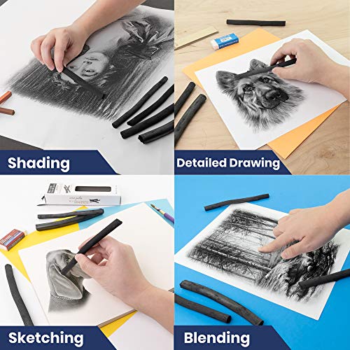 Pacific Arc 2 Pack Large Vine Charcoal Stick 5/Pkg, Soft, Black, Thick Willow Charcoal for Sketching and Drawing - style: Large | 2 Pack | 5 Sticks
