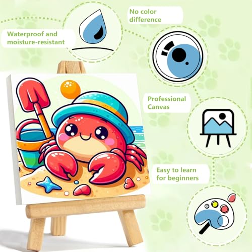 Reivworl Crab Paint by Numbers Kit for Kids with Frame 8×8 inch | Crab Paint by Number for Kids Age 6-8-12, Acrylic Paint by Numbers for Gifts and Decor - color: Style-16, size: 8×8inch