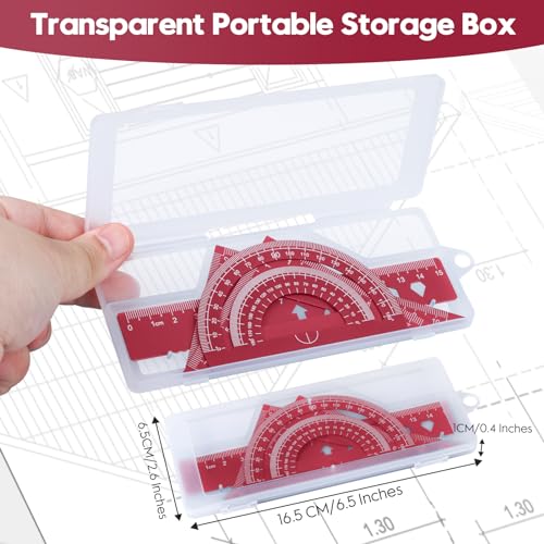 MSDADA Triangle Ruler, Protractor, Square and Ruler Set, 4 Pieces Aluminum Alloy Ruler, Metal Drafting Ruler Kit, Geometric Protractor for Student, School, Home, Office (Red, 15cm/5.9inch) - color: Red, size: 15cm