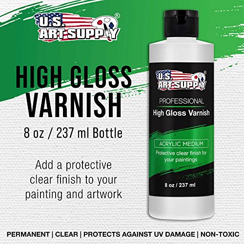 U.S. Art Supply 8oz Acrylic Sealer, High Gloss Varnish for Acrylic Painting | Non-Yellowing, Clear Coat Protective Finish with UV Protection for Paint - size: 8-ounces