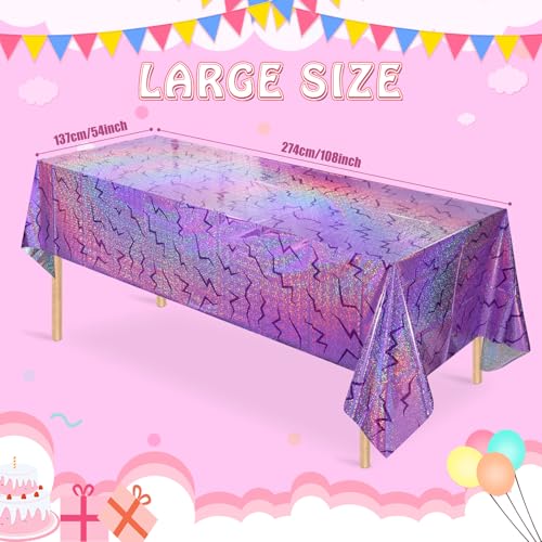 3 Pack Iridescent Purple Kpop Plastic Tablecloth 54x108 Inch, Holographic Laser Disposable Table Cover, Rectangle Purple Table Cloth for Kpop Disco Halloween Birthday Party Decorations - color: Kpop Light Purple