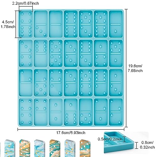 Diueoly Domino Resin Molds, Domino Molds for Resin Casting, Professional Dominos Molds for Epoxy Resin, Domino Molds Set 28 Cavities, Sturdy Silicone Molds for Domino DIY Pendant Cake Jewelry Making - color: Blue
