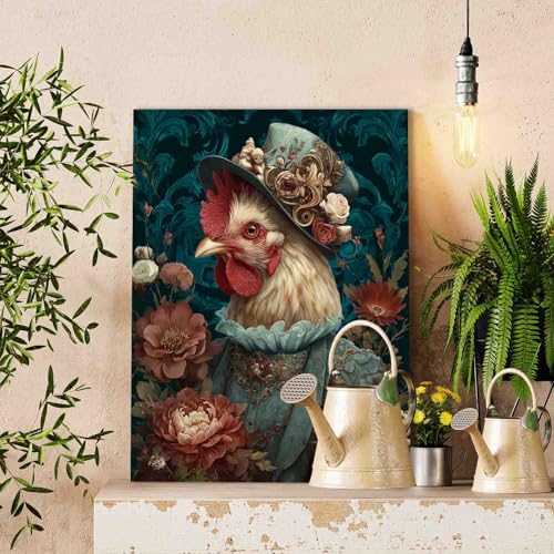 Rooster in Victorian Dress Paint by Number for Adults Beginner Vintage Style Animal Paint by Number Kits on Canvas DIY Acrylic Painting Paintwork Crafts Home Wall Decor Gifts 16"x20"(DIY Frame) - color: Hat Animal-12, size: 16''x20''(DIY Frame)