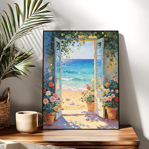 Beach and Flower Diamond Art Kits for Adults, Diamond Painting Kit Adults for Beginners, Round 5D DIY Dimond art,Full Drill Painting Kit Art and Crafts for Adults Home Wall Decor【11.8x15.7inch】 - color: JW-114