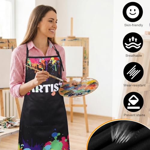 3 Pcs Painting Artist Apron with 2 Pockets, Colorful Artist Smock, Adjustable Painting Aprons for Adults - color: Black