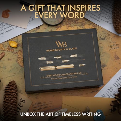 Wordsworth & Black Luxury Bamboo Maple Calligraphy Pen Set, 6 Nibs | Fountain Ink Bottle, Cartridges , Refill Converter, Gift for Men , Women, Smooth Writing, Journaling , Lettering - color: Maple Wood