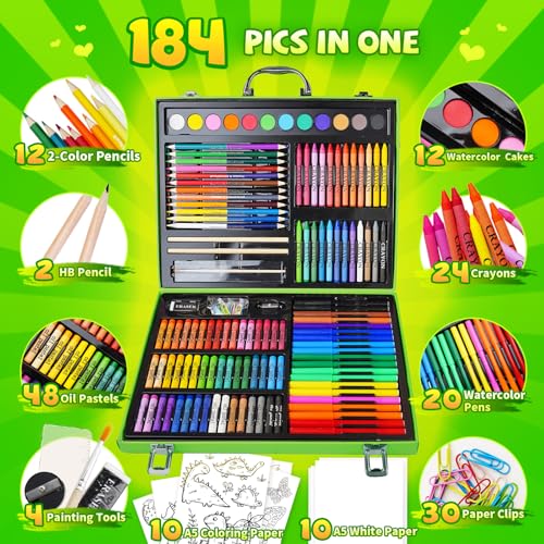 Cokiki Dinosaur Drawing Kit for Kids 6-12, 184 Piece Art Set - color: Dino Party