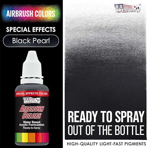 U.S. Art Supply Ready to Spray Special Effects Black Pearl Acrylic Airbrush Paint - 1oz Bottle, Professional Grade Non-Toxic Water-Based Colors for Vibrant & Permanent Results - color: Black Pearl, size: 1 Fl Oz (Pack of 1)