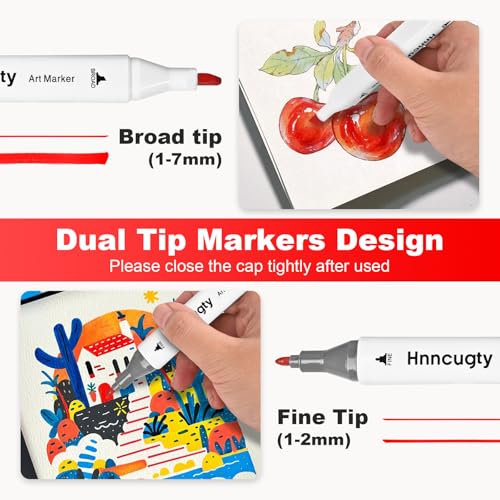 Hnncugty Alcohol Markers - Case & Holders 100 Colors Dual Tips Art Markers | Brush Pens Chisel & Fine Artist Sketch Pens Art Supplies for Adult Coloring Books, Drawing, Painting, Sketching Illustration - color: 100 Colors