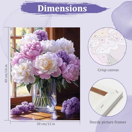 MAXBYE Flowers Paint by Numbers Kits for Adults Beginners with Wooden Frame, Easy Canvas Paint by Numbers Windowsill Flowers, DIY Oil Painting Art Kit for Home Wall Decoration 12X16 inch - color: YBK990