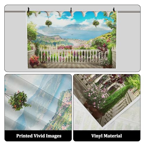 AOFOTO 10x7ft Garden Terrace Backdrop Pretty Scenery Photography Background Adult Girl Bride Lovers Artistic Portrait Seascape Romantic Wedding Retro Photo Shoot Studio Props Video Drop Wallpaper Drap - size: 10x7ft
