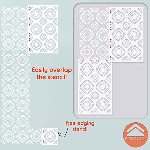 STENCILOGY® / Asi - 24" x 38" XL Wall Stencil, Large Floral Wall Stencil Pattern, Large Allover Wall Stencils for Painting, Stencils for Walls, Flower Leaf Stencils