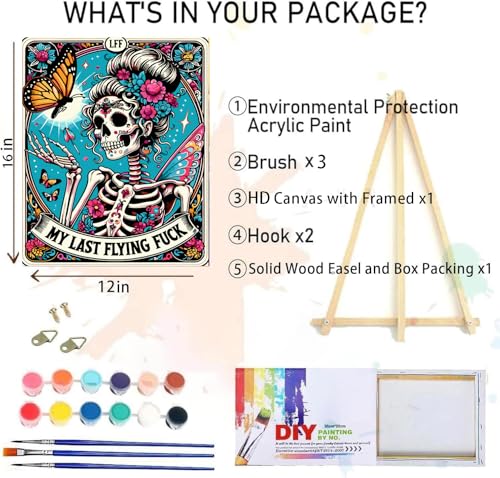 MIRCVSH Skeleton Paint by Numbers for Adults with Framed Canvas-with Wooden Easel,Paint by Number on Canvas,DIY Acrylic Oil Painting Kits with Brushes Nice Gift Box for Home Wall Decor(12x16 Inch) - color: DKH162