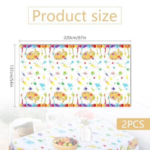2 Pcs Artistic Canvas Tablecloths ,Vibrant Paint Splatter and Palette Design, Perfect for Creative Events, Art Studios, and Festive Gatherings to Add a Splash of Color and Inspiration,54 x 87 Inch