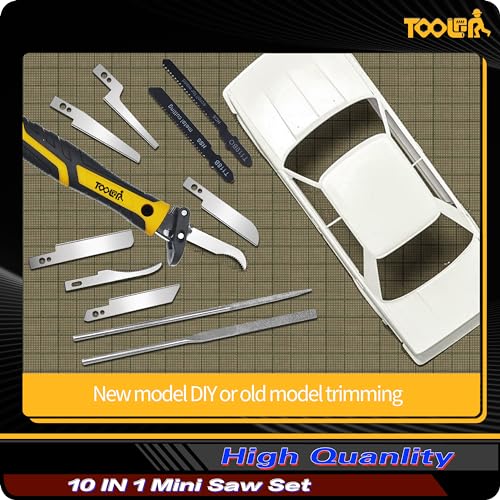 TOOLAN: 10-In-1 Model Craft Hand Saw & File Set. DIY Mini Razor Saw&File Kit for Handcrafted, Modeling, Plastic, and Other Fine Cutting, Reliable Blade Quick Change Mechanism - color: 10-in-1 Craft Hand Saw