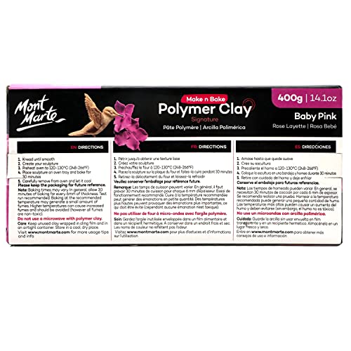 Mont Marte Make n Bake Polymer Clay Signature Baby Pink 400g (14.1oz) Block, Bake in Oven, Soft and Smooth, Sculpting, Craft, DIY Décor, Jewelry - color: Baby Pink, size: 14.1oz