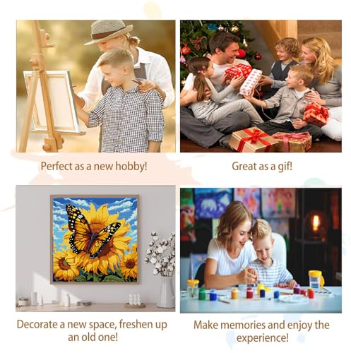 Artunion Framed Paint by Numbers Kit for Adults Beginners & Kids Ages 8-12,Sunflower Butterfly Paint by Number with Frame,Floral Paint by Numbers Kit on Canvas 10 * 10 Inch Without Easel - color: ZXT-195-F