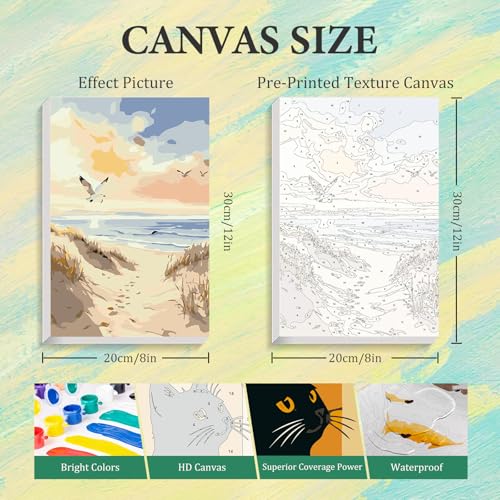4 Pack Paint by Numbers Kit for Adults with Frame, Beach DIY Painting Kit | with Wooden Easel, DIY Acrylic Painting Craft for Beginners, Stress Relief, Home Wall Decor, Beach Lovers, 8 x 12 Inch - color: CYOP4P02