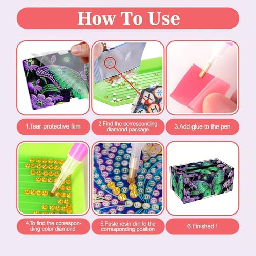 LSQFS DIY Diamond Painting Tissue Box Kit,Handmade Gift for Adults - color: Green Butterfly