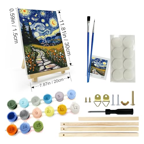 JOOZ Starry Night Framed Paint by Numbers Kit for Adults 8x12 Inch | Adult Paint by Number Kits Framed Canvas, Flowers Paint by Number with Easel, DIY Oil Painting by Numbers, Home Wall Decor - color: Starry Night 058