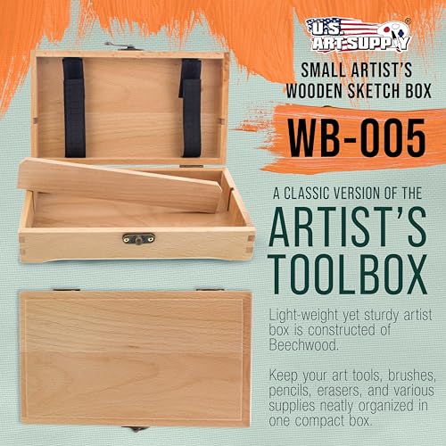 U.S. Art Supply Multi-Function Artist Supply Box with Locking Clasps | Wooden Art Box for Artist Supplies, Brushes, Pencils, Erasers, Tool Storage Organizer Case to Protect and Transport
