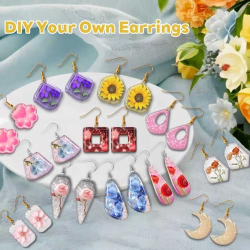 92 Pcs 12 Pack Resin Jewelry Making Kit, Silicone Earring Molds with Gold & Silver Hooks & Jump Rings, Flexible Non-Stick Molds for Epoxy Resin Casting, DIY Craft