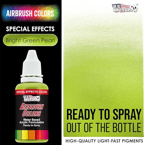 U.S. Art Supply Ready to Spray Special Effects Bright Green Pearl Acrylic Airbrush Paint - 1oz Bottle, Professional Grade Non-Toxic Water-Based Colors for Vibrant & Permanent Results - color: Bright Green Pearl, size: 1 Fl Oz (Pack of 1)