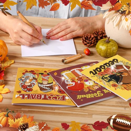 Saillong 12 Pack Fall Football Diamond Painting Greeting Card Kits DIY Autumn Football Diamond Art Cards with Envelopes 5D Rhinestones Painting Making Kit for Adults DIY Crafts Family Friend Gifts - color: Fall Football