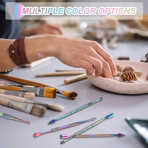 MECCANIXITY 5 Pcs Wax Carving Tools Stainless Steel Wax Carving Sculpting Tools with Portable Metal Case for Modeling Shaping, Rainbow - color: Rainbow
