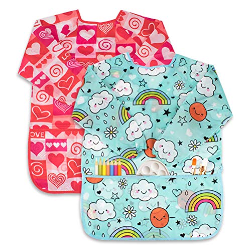 CUBACO Kids Painting Apron, 2pcs Waterproof Art Smocks For Child 3-8 Years, Kids Smocks for Painting Aprons with Long Sleeve - color: Paint Splatter Pattern