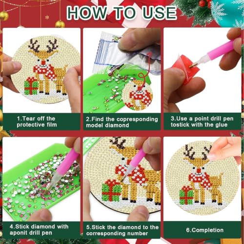 Clendo 8 Pcs Christmas Diamond Art Coasters Kit with Holder, Xmas Small Diamond Art Kits for Adults Beginners, Diamond Painting Coasters Arts and Crafts for Adults Supplies Item Sets - color: JXBD144-US