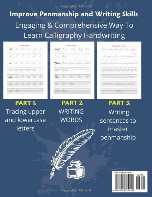 Calligraphy practice book: Modern Calligraphy and hand lettering for adults and kids, penmanship workbook for beginners to learn writing skills