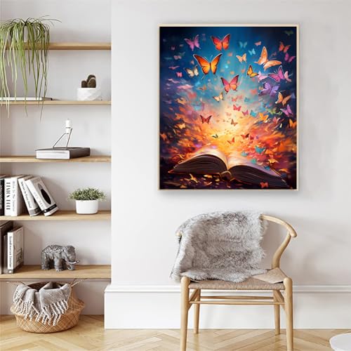 Artunion Book Theme Paint by Numbers Kit for Adults,Butterfly Paint by Number Kits, DIY Oil Painting Paint by Number Kits on Canvas Arts Craft for Home Wall Decor 16x20 Inch - color: ZXT-318