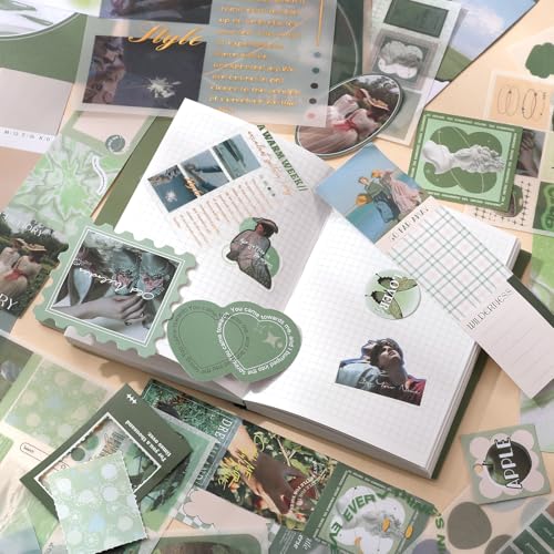 Scrapbook Photo Album Supplies Kit with Tweezers and Glue Tape, Aesthetic Vintage Junk Journal Large Scrapbooking Paper, Sticker Pack, Notebook Craft Supplies, DIY Gift for Adult Men Women (Island) - color: Island