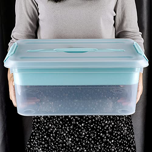BTSKY Stack & Carry Box, Clear Plastic Storage Container Stackable Home Utility Box with Removable Tray Multi-Purpose Storage Bin for Organizing Stationery, Sewing, Art Craft Supplies(Blue) | Stackable Home Utility Box Multi-Purpose Storage Bin for Organi