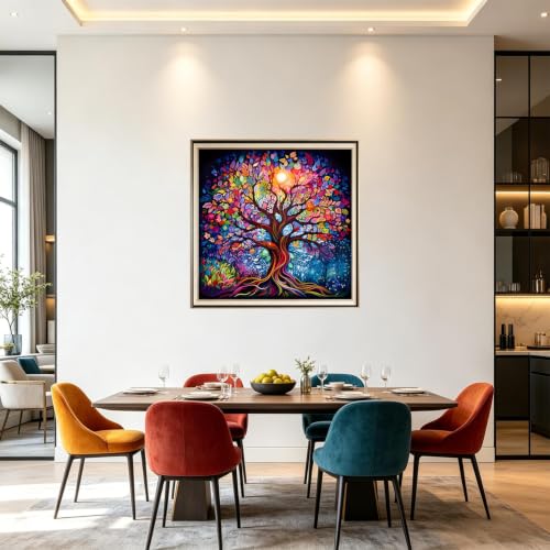 DIYCYCY Colorful Tree of Life Diamond Art Kits for Adults,5D Diamond Painting Kits for Beginners,Easy DIY Round Full Drill Diamond Dots Picture,Gem Painting for Home Wall Decor 13.78x13.78 Inch - color: B19324
