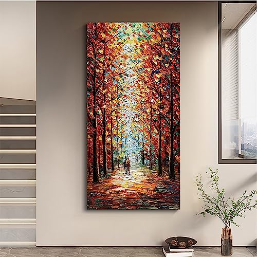 Art 24x48 Inch Hand-Painted Landscape Oil Paintings Wall Art Romantic Theme Vertical Texture Oil Paintings Living Room Bedroom Wall Decoration - color: Ts05