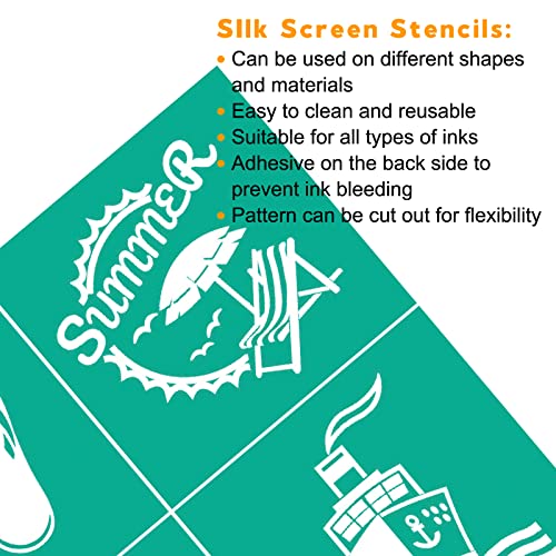 Self Adhesive Screen Printing,Stencils Mesh Transfer Stencils - Reusable Screen Printing Stencil Patterns for DIY Painting (Summer) - color: Summer