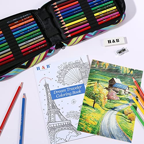 H & B 72 Colored Pencils Set, Art Pencil Kit for Adult Coloring,Oil Based Soft Core, Ideal for Coloring Sketching Shading,Art Set for Kids Teens Beginner Wooden Color Pencils - size: 72, style: 1-Geometry (Basic)