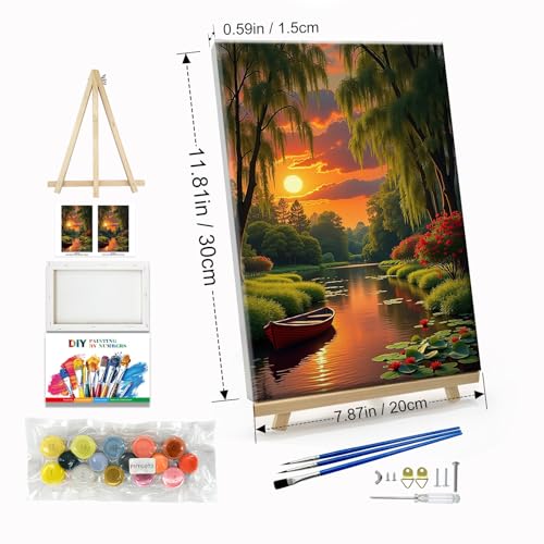 JOOZ Landscape Paint by Numbers Kit for Adults with Frame Sunset Paint by Number with Easel Boat Adult Paint by Number Kits Framed Canvas Boat Oil Painting Kits for Home Wall Decor 8x12 Inch - color: Landscape 070