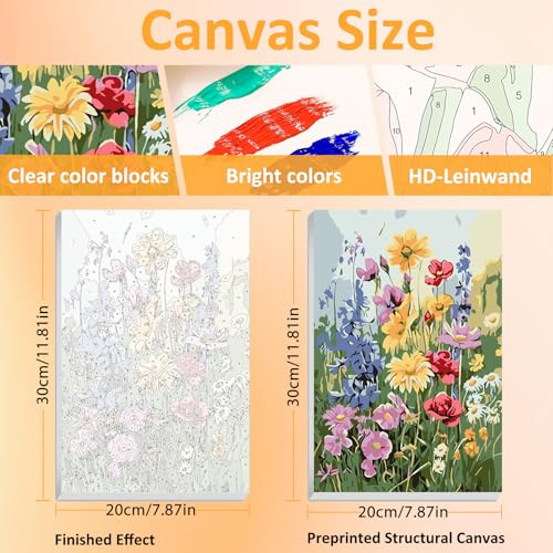 Mandun Wild Flowers Paint by Numbers Kit for Adults, 3 Pack, 7.8x11.8 inch | DIY Painting Kits Crafts for Adults, Relieve Stress, Frame Canvas, Wooden Easel, Gift Box, Home Wall Decor - color: 3 Pack Wild Flowers