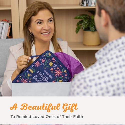 Christian Art Gifts Men/Women's Bible Cover Everything Beautiful Ecclesiastes 3:11, Blue Floral Canvas, Large - color: Blue/Everything Beautiful, size: Large