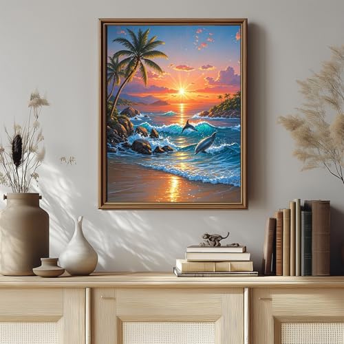 RYMILIE Beach Diamond Art Kits for Adults,Romantic Sunset Diamond Painting | Diamond Art Kit for Beginners, 5D DIY Full Drill Diamond Painting Gem Art, Home Wall Art Gifts(12x16 inch) - color: DP03660