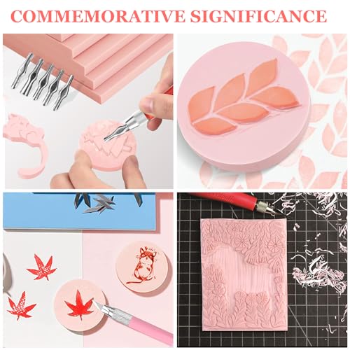 15 Pack Rubber Linocut Kit - 4 x 6 Inch Stamp Making Kit with Linocut Tools - Pink Rubber Block Stamp Printing Kit for Printmaking Supplies, DIY - size: 4x6inch-15pcs-kit-pink