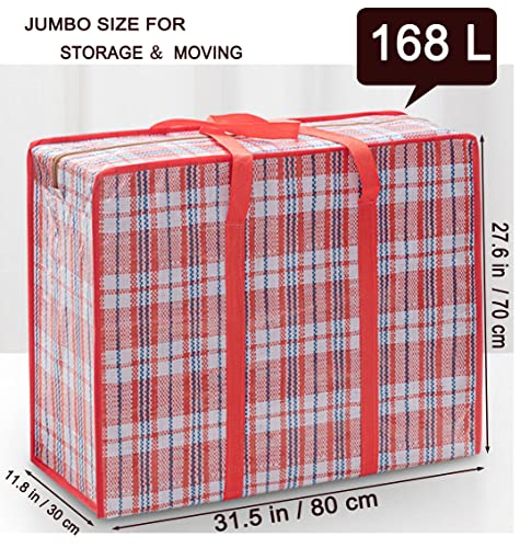 Heavy Duty Extra Large Moving Bags, 168L Oversize Organizer Storage Bags With Durable Zippers for Clothes Comforter Pillow, Waterproof Totes for Carrying Camping Bedding (Set of 4) - Red Checkered - color: Red, size: XX-Large