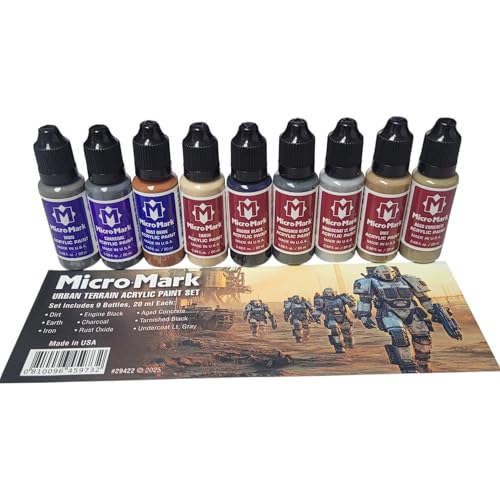 Micro-Mark Urban Terrain Acrylic Paint Set – 9-Piece High-Pigment Matte Acrylics for Cityscapes, Dioramas & Industrial Miniatures – Brush & Airbrush Compatible