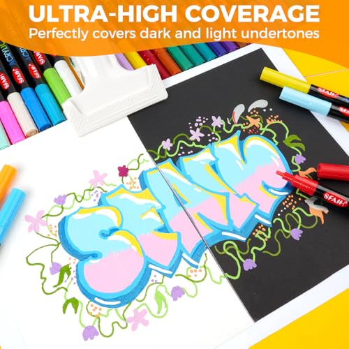 SFAIH Acrylic Paint Art Markers Pens, 36 Vibrant Colors 1-2mm Fine Point | High Coverage, Opaque Paint Pens for Any Surface, Crafts DIY, Paper, Rock, Fabric, Wood, Non-Bleeding, Permanent, Non-Toxic - color: 36 Colors