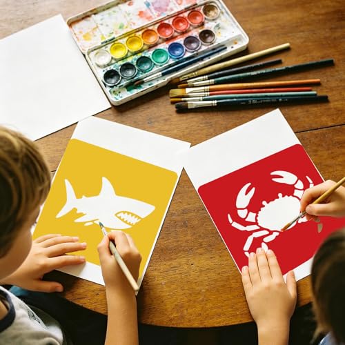 CUTHOLLOW Animals Fruit Plant Stencils, 24PCS 8-Inch Reusable Plastic | 24PCS 8-Inch Animals, Fruit & Plant Shapes, Reusable Washable Plastic, Painting, Crafts, Wall Art & Sidewalk Chalk - style: Marine Creatures