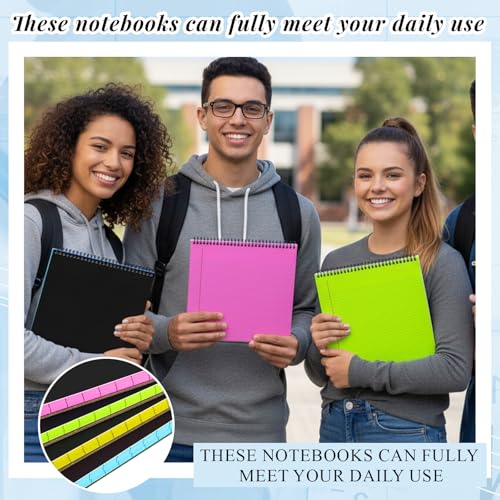 4 Landscape Legal Pad 11 x 9.5 College Ruled Top Spiral Horizontal Notebook | 4 Neon Pads, 50 Sheets Each, Hole Punched Pages, Bright Color Coding for Classes, Projects, Daily Schedules and Subject Notes - color: Neon